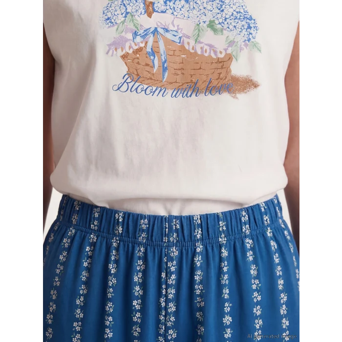 LCW DREAM Lacivert Baskılı Kadın Kaprili Pijama Takımı