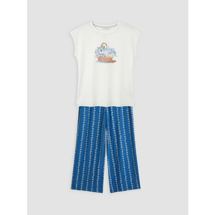 LCW DREAM Lacivert Baskılı Kadın Kaprili Pijama Takımı