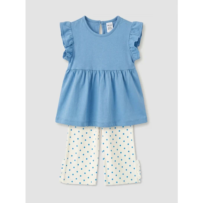 LCW baby Mavi Puantiyeli Kız Bebek Takım