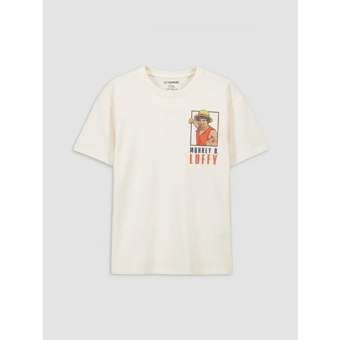 LCW Kids Bej Bisiklet Yaka One Piece Baskılı Erkek Çocuk Tişört
