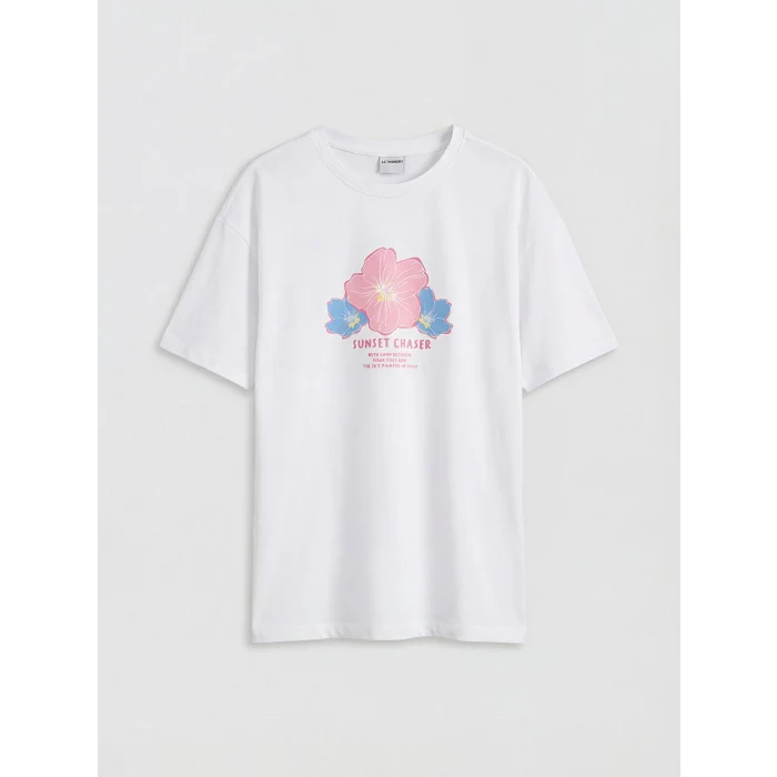 LCW Kids Pembe Bisiklet Yaka Baskılı Kız Çocuk Tişört 2li