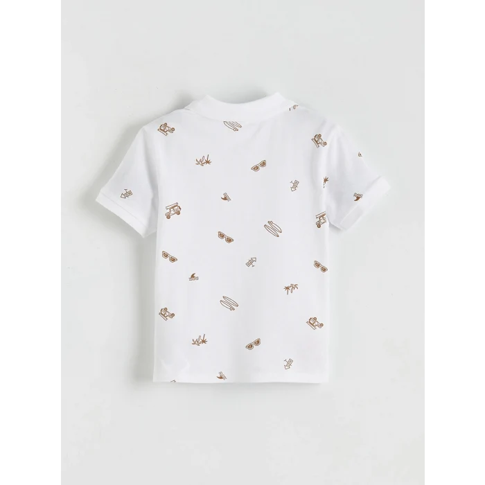 LCW Kids Beyaz Polo Yaka Baskılı Erkek Çocuk Tişört