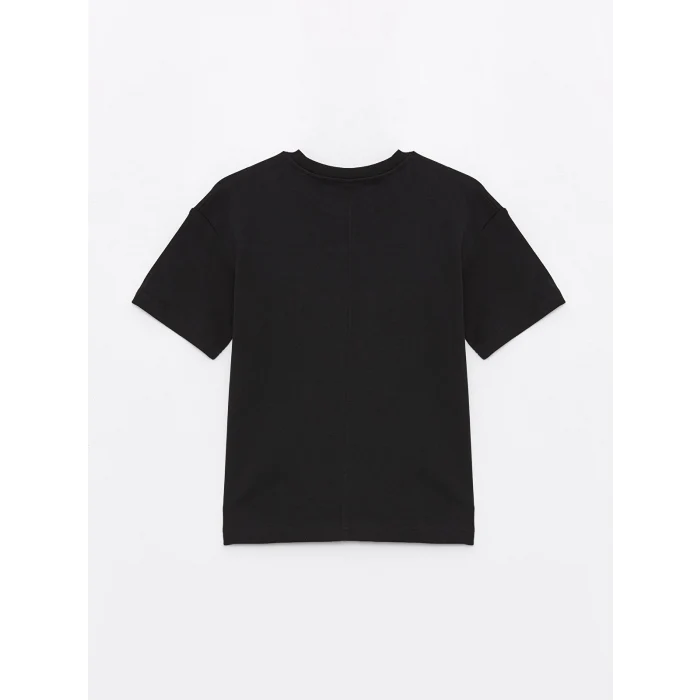 LCW Kids Siyah Oversize Bisiklet Yaka Erkek Çocuk Tişört