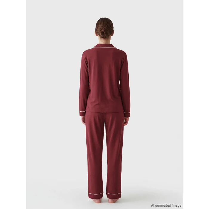 LCW DREAM Bordo Gömlek Yaka Baskılı Kadın Pijama Takımı