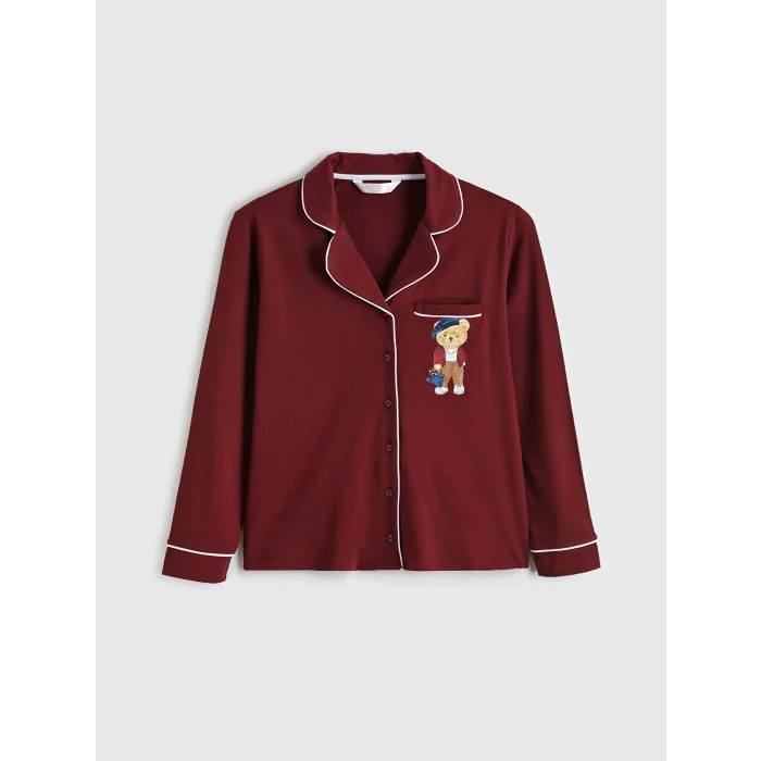LCW DREAM Bordo Gömlek Yaka Baskılı Kadın Pijama Takımı