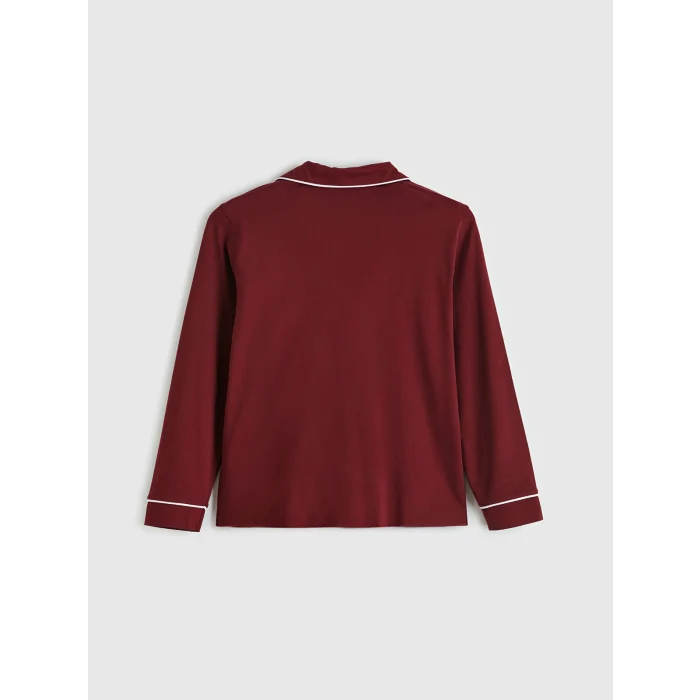 LCW DREAM Bordo Gömlek Yaka Baskılı Kadın Pijama Takımı