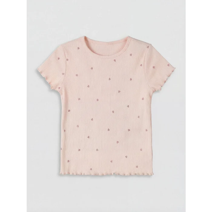 LCW Kids Pembe Kalp Desenli Fitilli Kız Çocuk Tişört