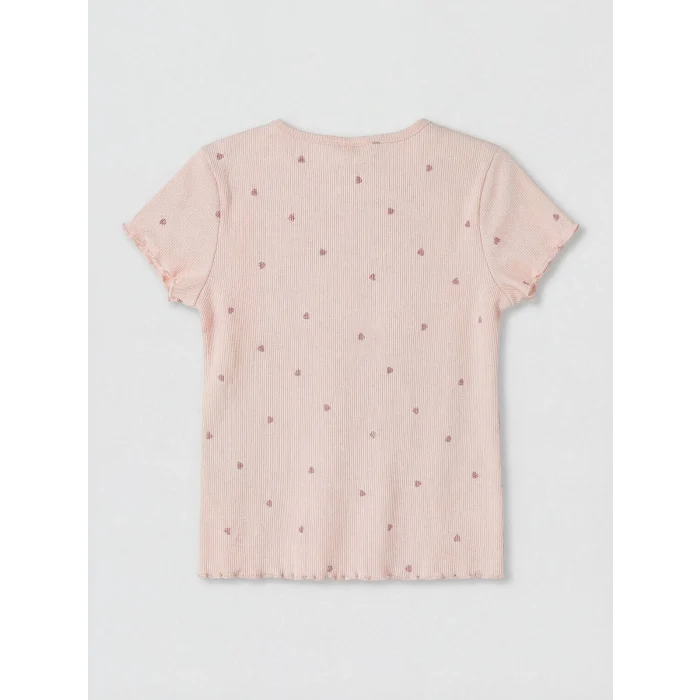 LCW Kids Pembe Kalp Desenli Fitilli Kız Çocuk Tişört
