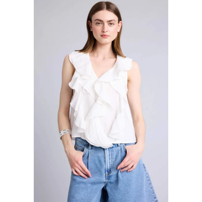 Defacto H3834AXER85 Ekru Regular Fıt Modal Kolsuz Bluz