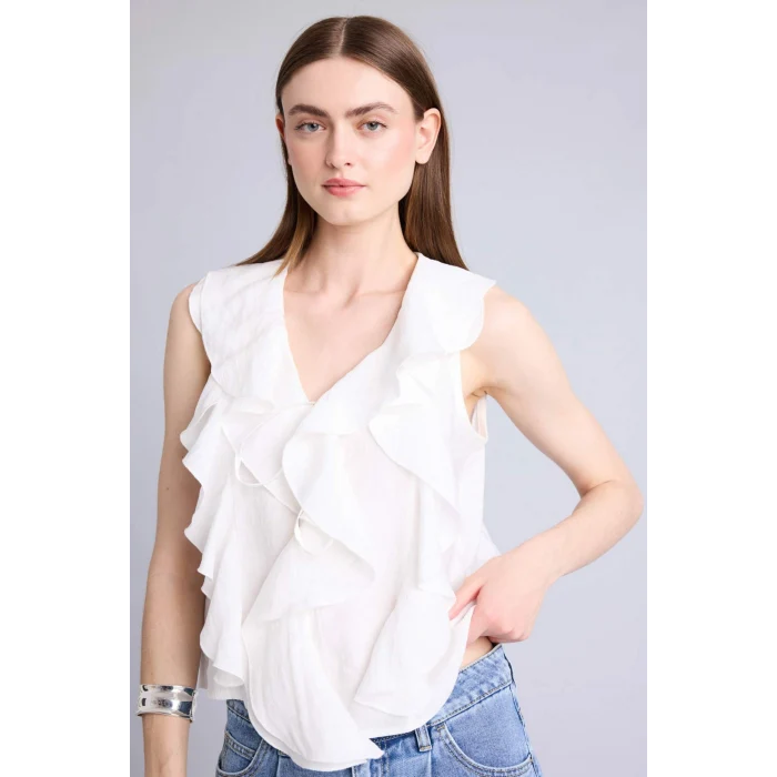 Defacto H3834AXER85 Ekru Regular Fıt Modal Kolsuz Bluz