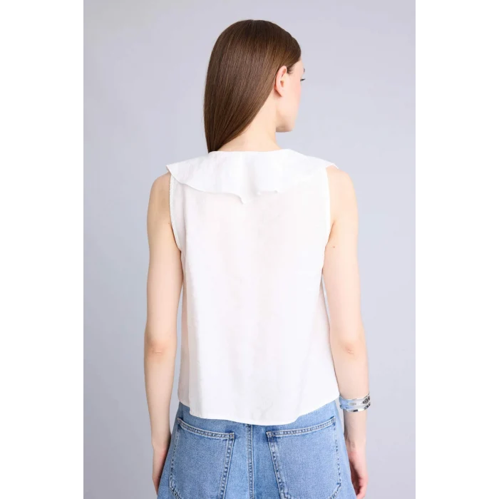 Defacto H3834AXER85 Ekru Regular Fıt Modal Kolsuz Bluz