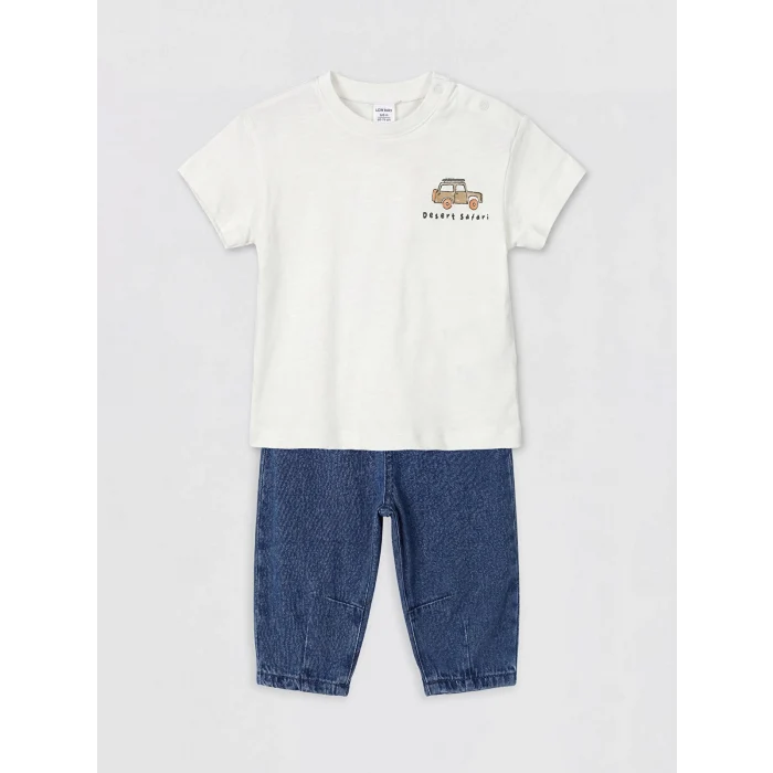 LCW baby Ekru Baskılı Erkek Bebek Takım