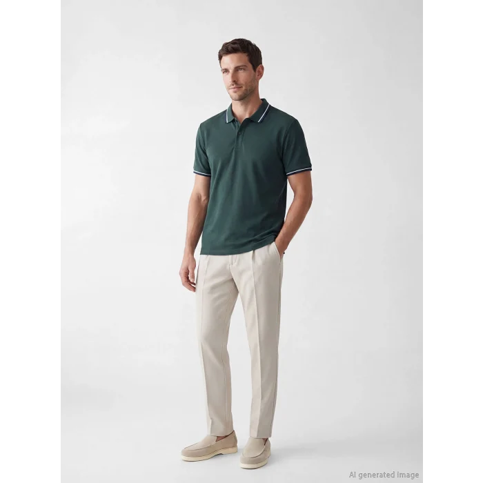 LCWAIKIKI Classic Yeşil Polo Yaka Pike Erkek Tişört
