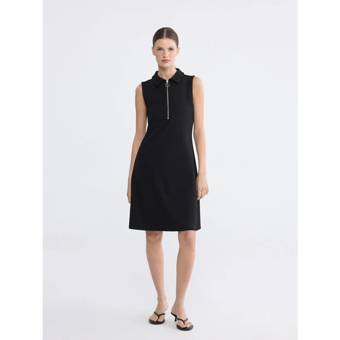 LCW EVERYDAY Siyah Polo Yaka Pike Mini Elbise