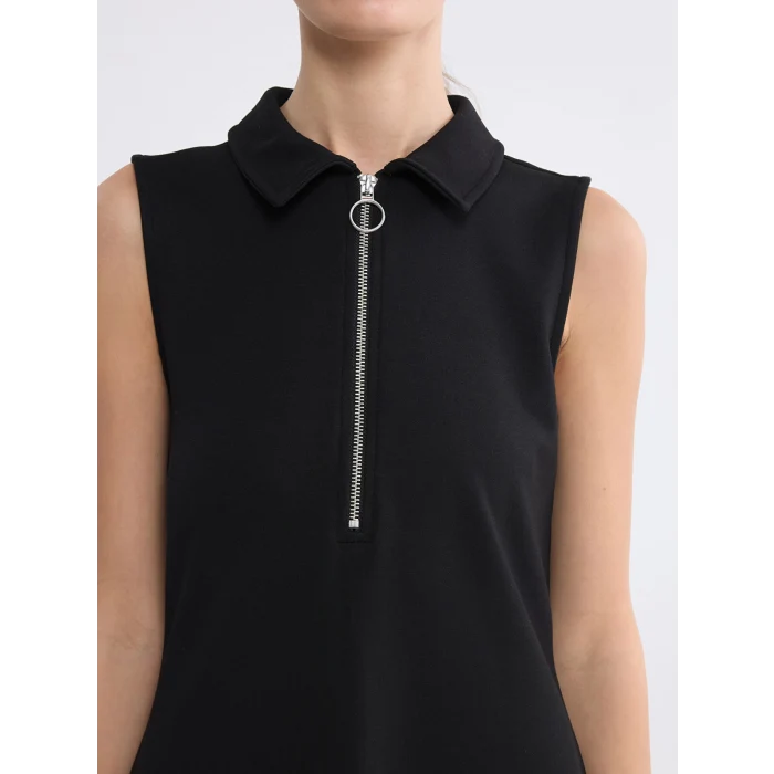 LCW EVERYDAY Siyah Polo Yaka Pike Mini Elbise