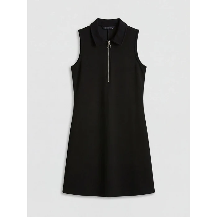 LCW EVERYDAY Siyah Polo Yaka Pike Mini Elbise