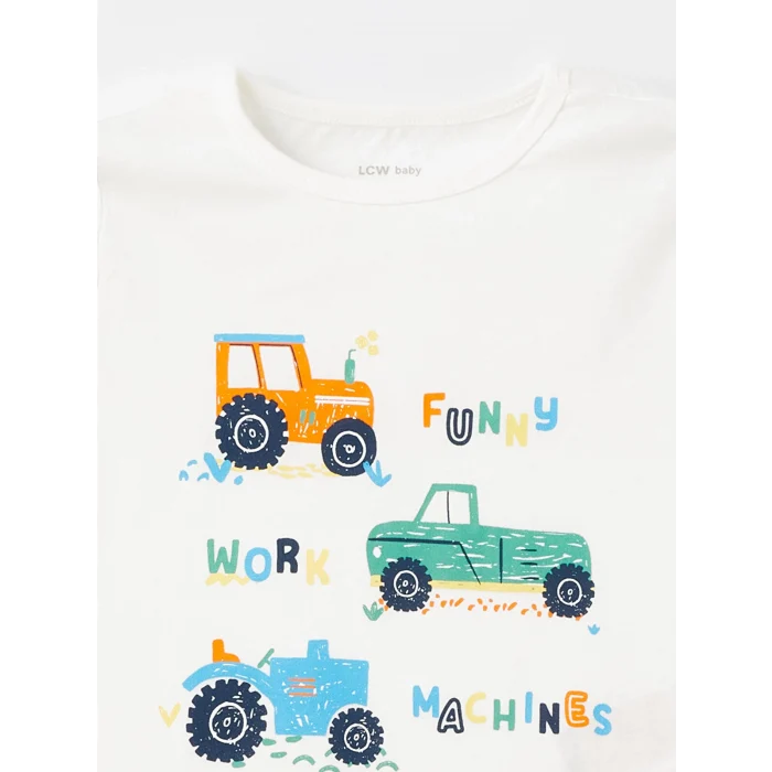 LCW baby Beyaz Bisiklet Yaka Kısa Kollu Baskılı Erkek Bebek Şortlu Pijama Takımı