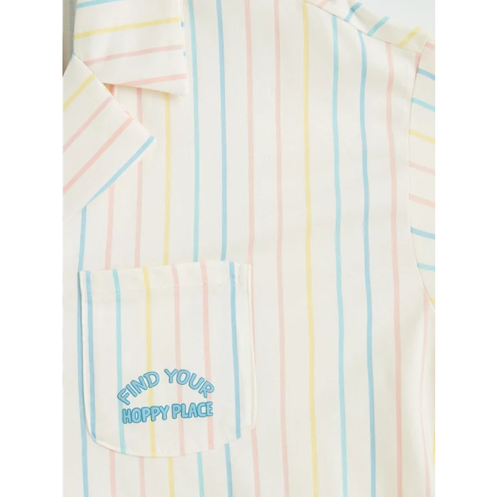 LCW Young Ekru Gömlek Yaka Çizgili Kadın Pijama Takımı