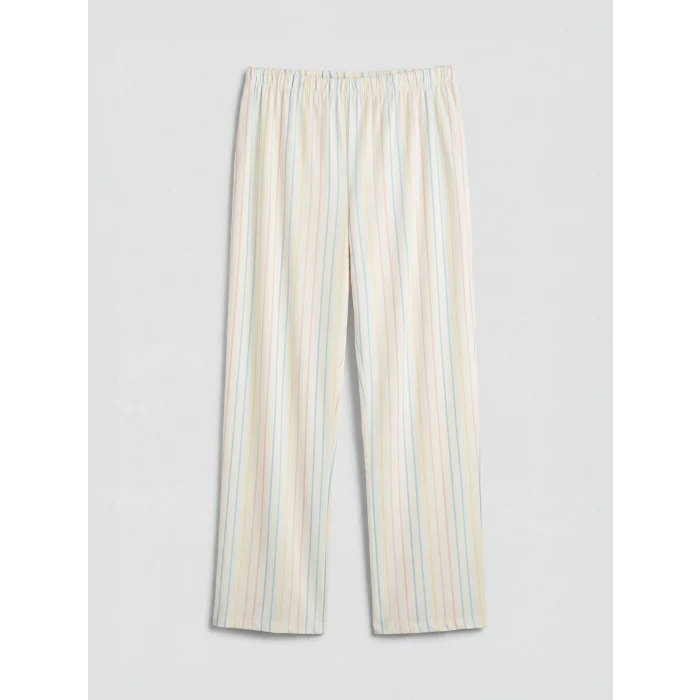 LCW Young Ekru Gömlek Yaka Çizgili Kadın Pijama Takımı