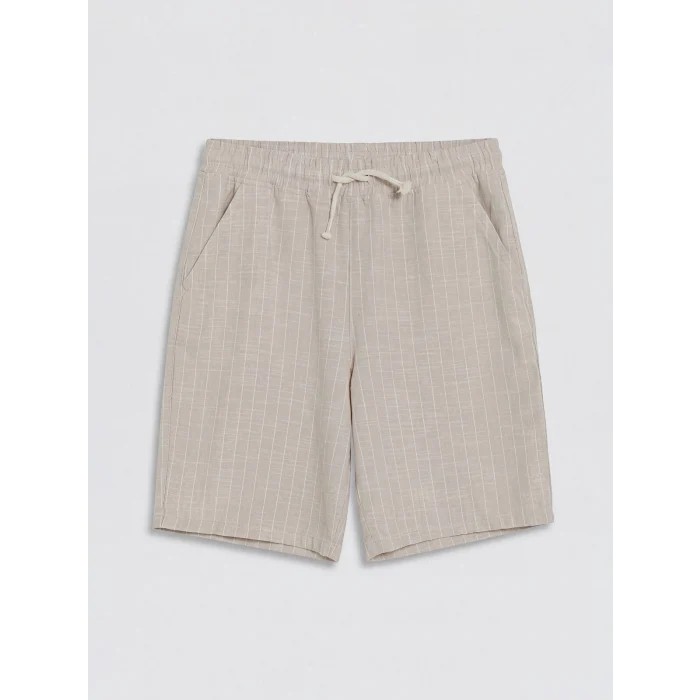 LCW Kids Bej Çizgili Erkek Çocuk Poplin Şort