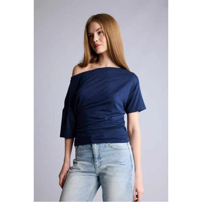 Defacto H7189AXNV241 Lacivert Loose Fıt kısa kollu tişört