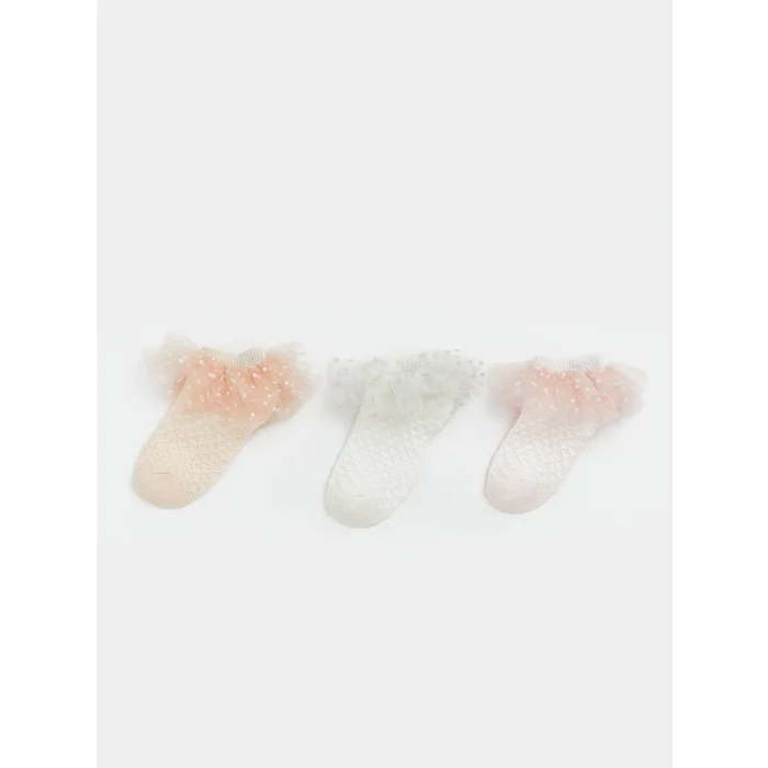 LCW baby Pembe Fırfırlı Kız Bebek Patik Çorap 3lü