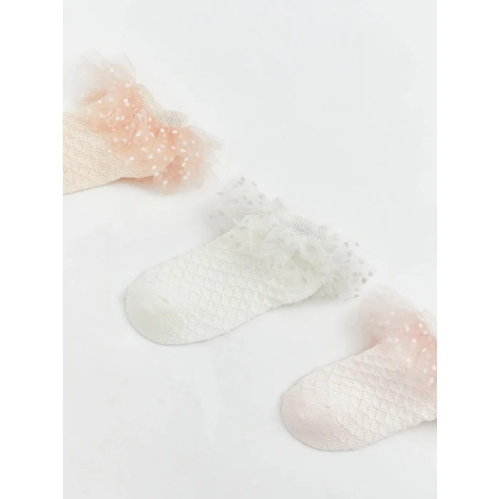 LCW baby Pembe Fırfırlı Kız Bebek Patik Çorap 3lü
