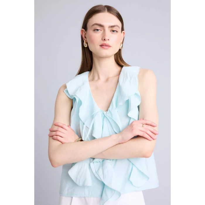 Defacto H3834AXBE495 Mavi Regular Fıt Modal Kolsuz Bluz