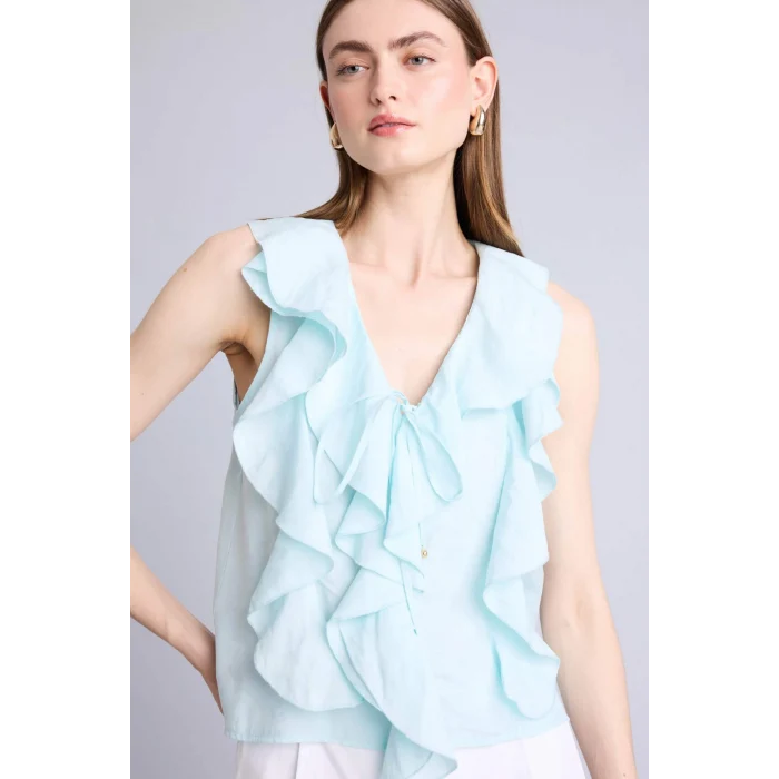 Defacto H3834AXBE495 Mavi Regular Fıt Modal Kolsuz Bluz