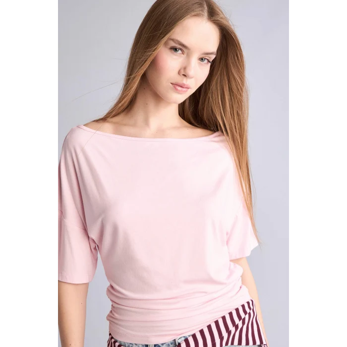 Defacto H7189AXPN74 Pembe Loose Fıt Tek Omuzlu Kısa Kollu Tişört