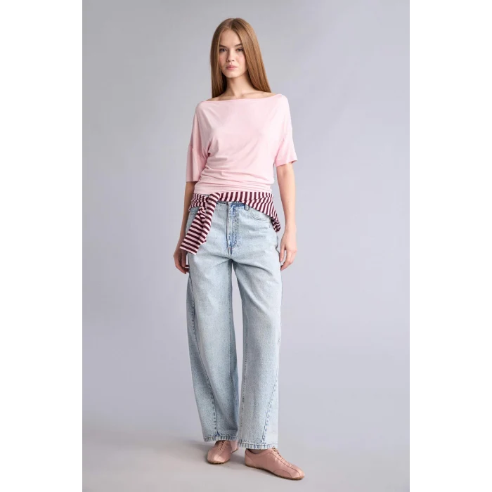 Defacto H7189AXPN74 Pembe Loose Fıt Tek Omuzlu Kısa Kollu Tişört