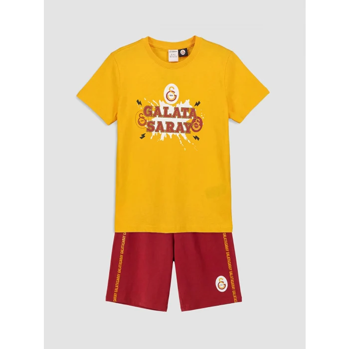 LCW Kids Turuncu Galatasaray Baskılı Erkek Çocuk Şortlu Pijama Takımı