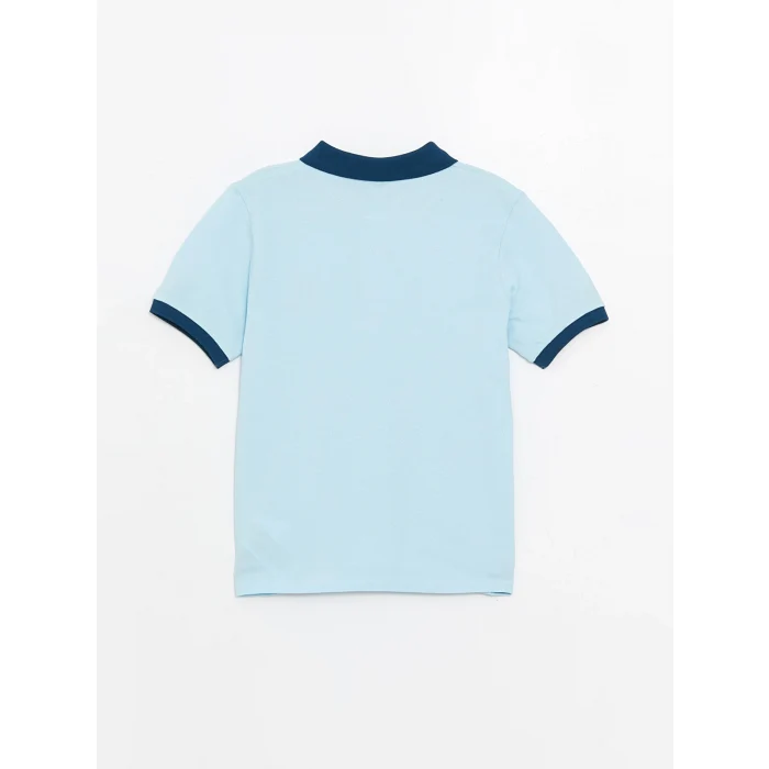 LCW Kids Mavi Polo Yaka Nakışlı Kısa Kollu Erkek Çocuk Tişört