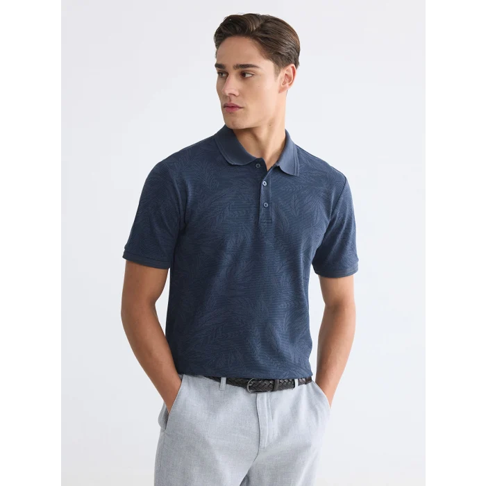 LCWAIKIKI Classic Lacivert Polo Yaka Desenli Pike Erkek Tişört