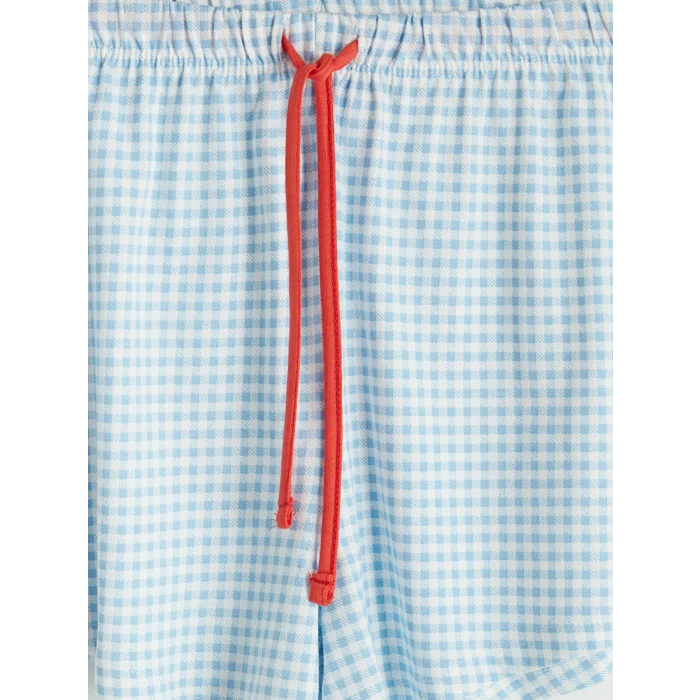 LCW DREAM Mavi Bisiklet Yaka Baskılı Kadın Şortlu Pijama Takımı
