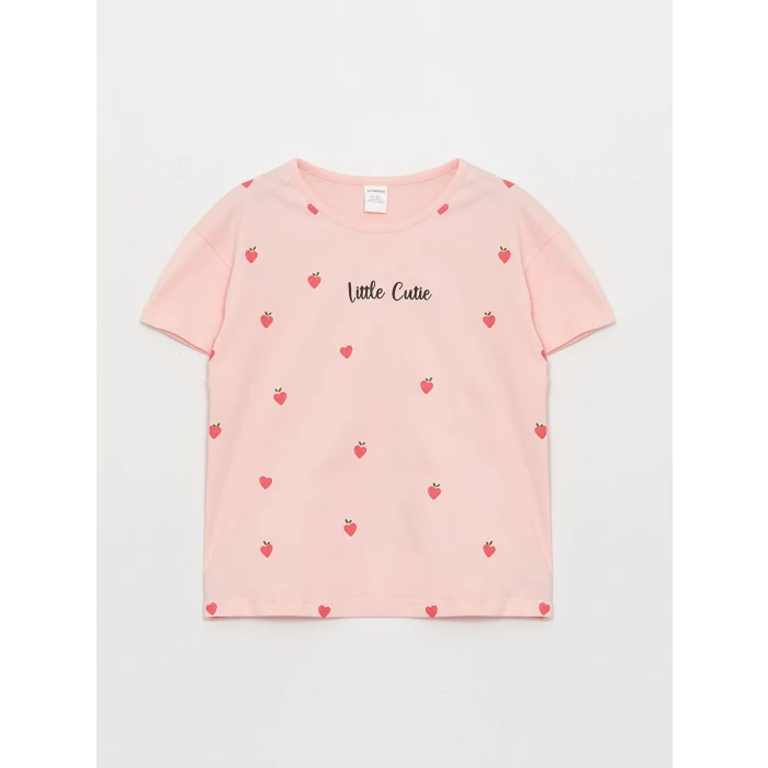 LCW Kids Pembe Bisiklet Yaka Baskılı Kısa Kollu Kız Bebek Tişört