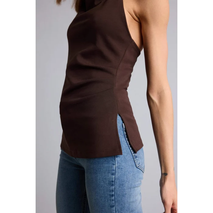 Defacto F8007AXBN267 Kahve Slım Fıt Halter Yaka Bluz