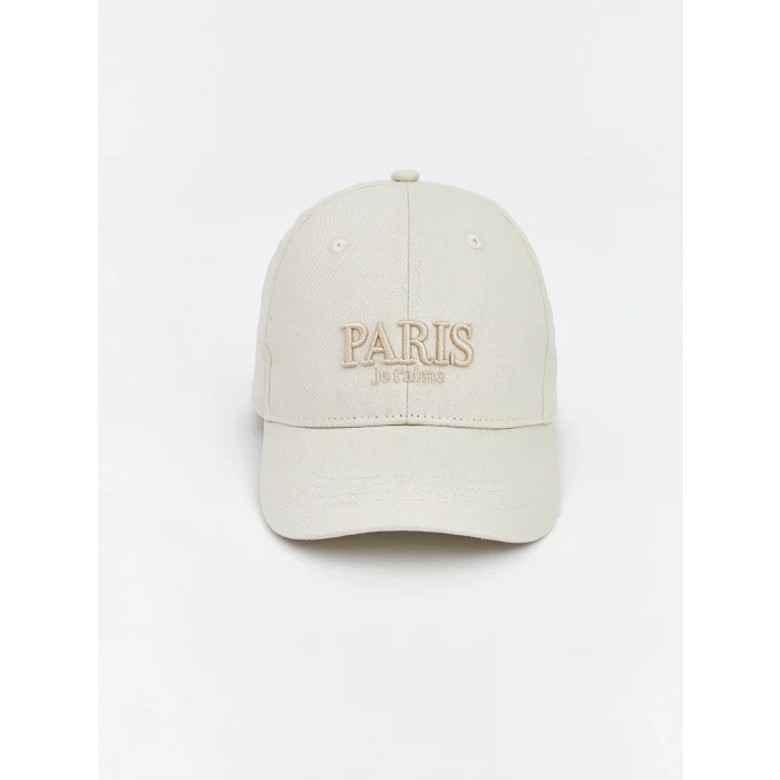 LCW ACCESSORIES Ekru Paris Nakışlı Kız Çocuk Kep Şapka