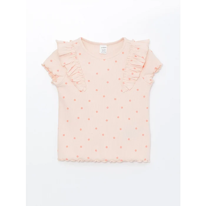 LCW Kids Pembe Bisiklet Yaka Kısa Kollu Çiçek Desenli Kız Bebek Tişört