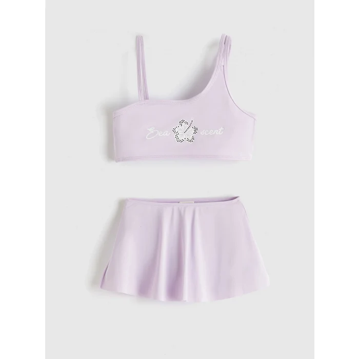 LCW Kids Lila Baskılı Kız Çocuk Etekli Bikini