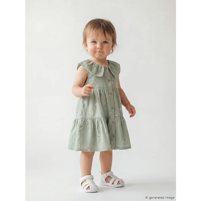 LCW baby Yeşil Bebe Yaka Çiçekli Kız Bebek Elbise