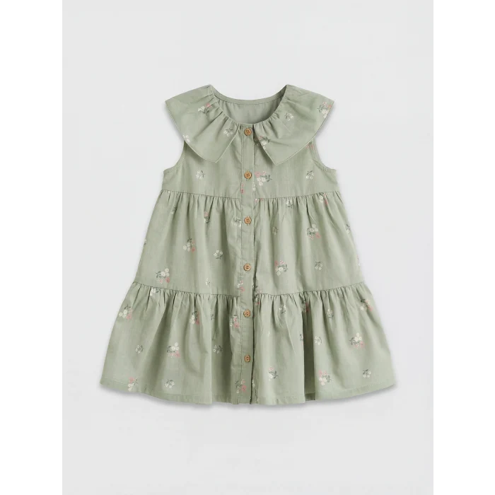 LCW baby Yeşil Bebe Yaka Çiçekli Kız Bebek Elbise
