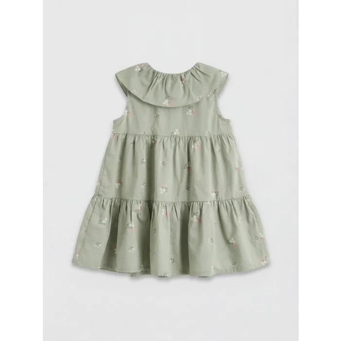 LCW baby Yeşil Bebe Yaka Çiçekli Kız Bebek Elbise
