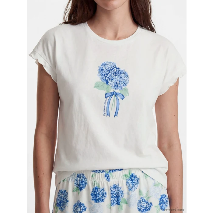 LCW DREAM Ekru Çiçekli Kadın Şortlu Pijama Takımı