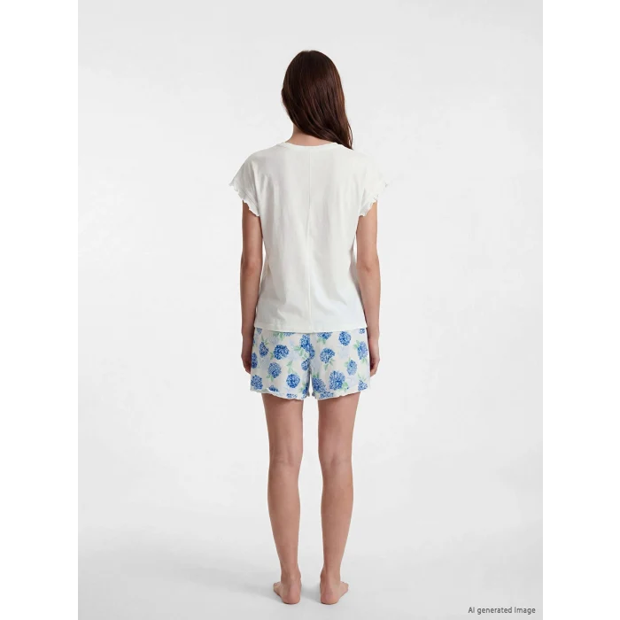 LCW DREAM Ekru Çiçekli Kadın Şortlu Pijama Takımı