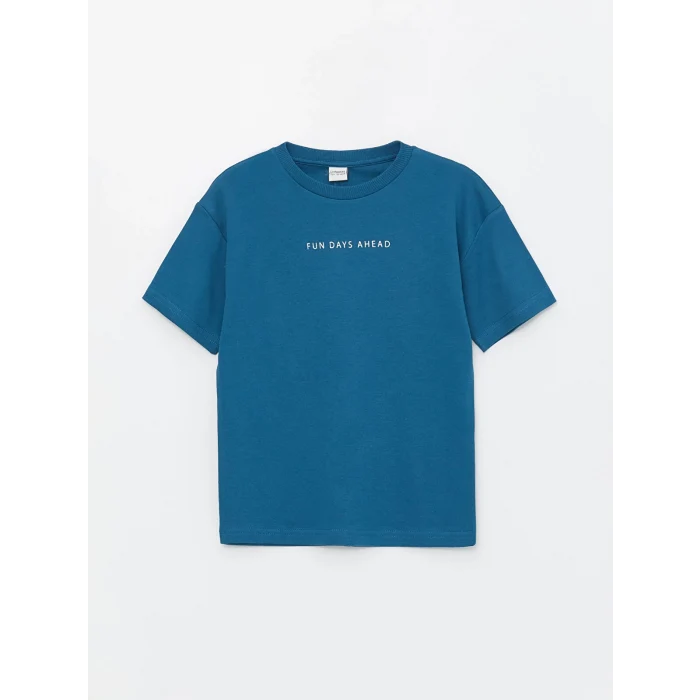 LCW Kids Petrol Oversize Bisiklet Yaka Erkek Çocuk Tişört