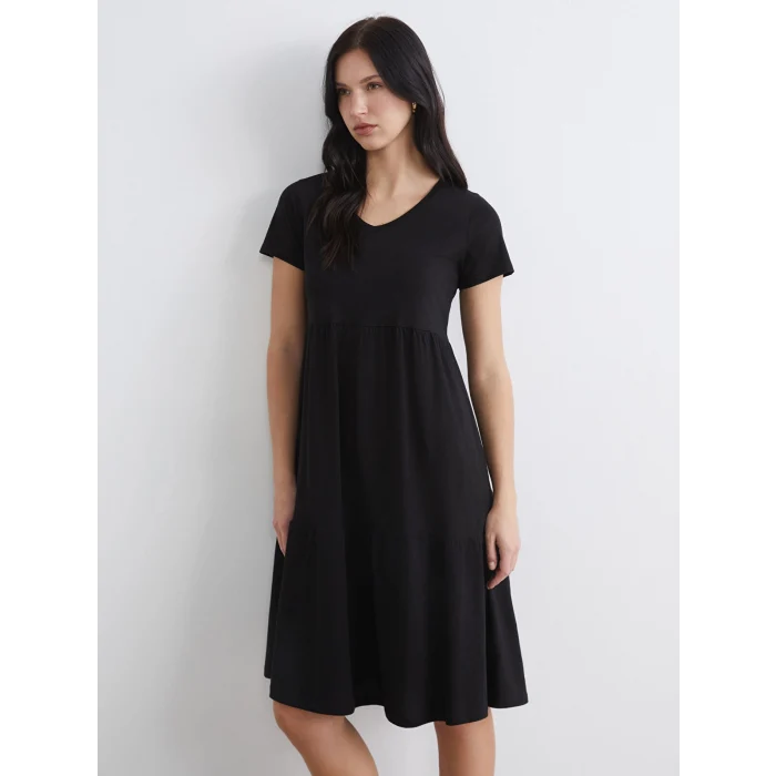 LCW Comfort Siyah V Yaka Katkat Elbise