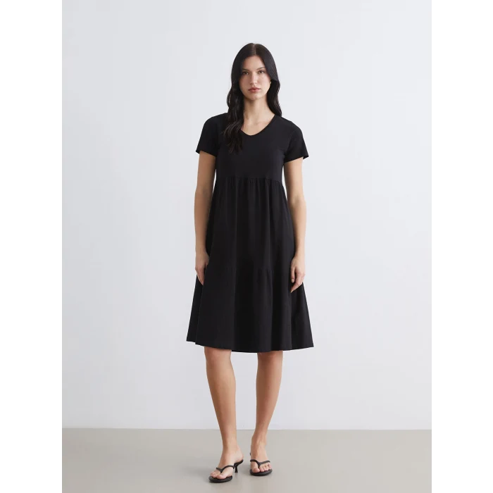 LCW Comfort Siyah V Yaka Katkat Elbise