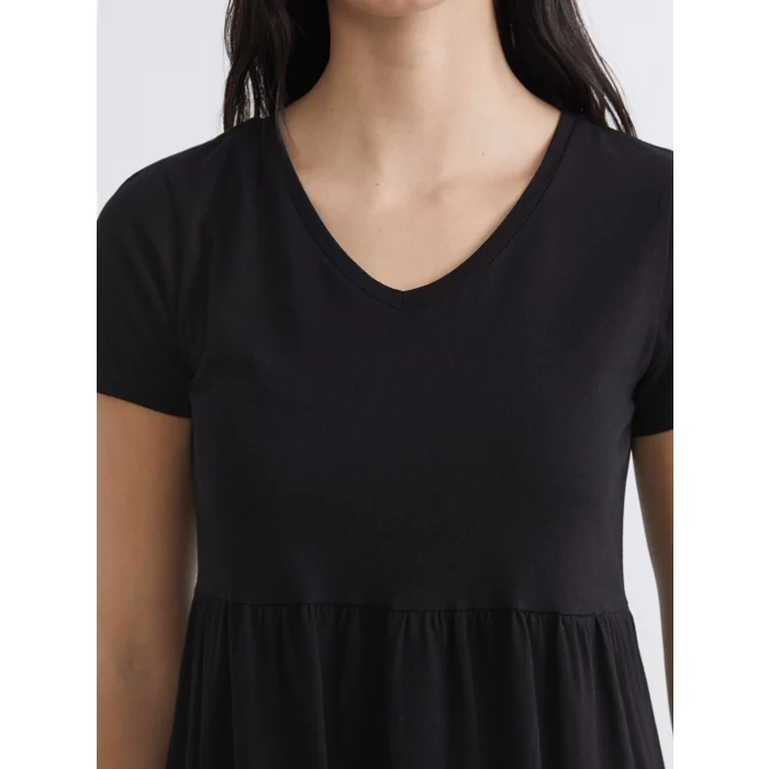 LCW Comfort Siyah V Yaka Katkat Elbise