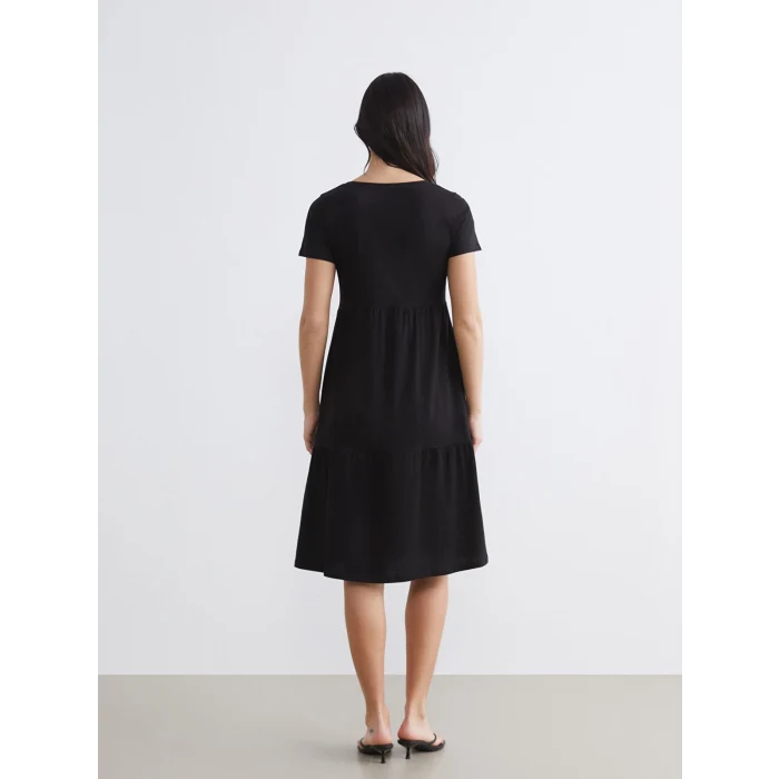 LCW Comfort Siyah V Yaka Katkat Elbise